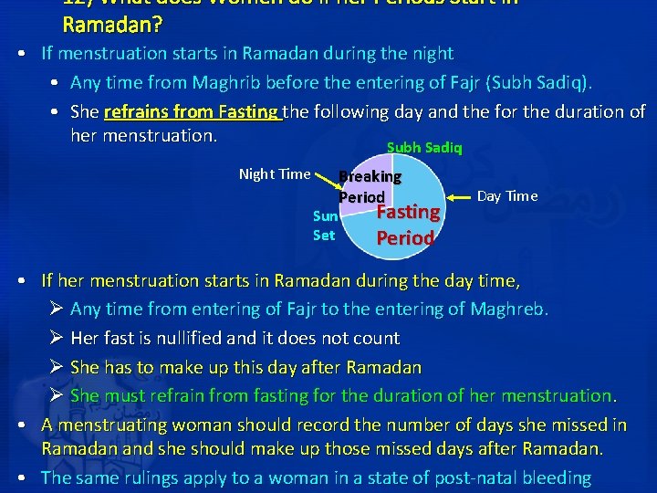 12) What does Women do if her Periods Start in Ramadan? • If menstruation