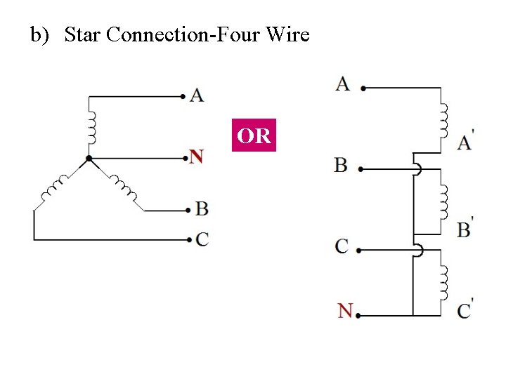 b) Star Connection-Four Wire OR 