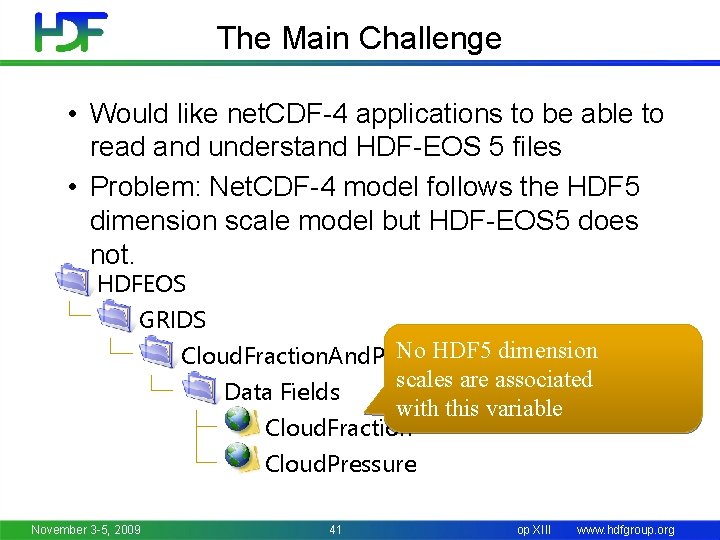 The Main Challenge • Would like net. CDF-4 applications to be able to read