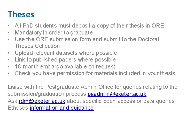 Theses • All Ph. D students must deposit a copy of their thesis in