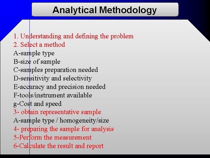Analytical Methodology 1. Understanding and defining the problem 2. Select a method A-sample type