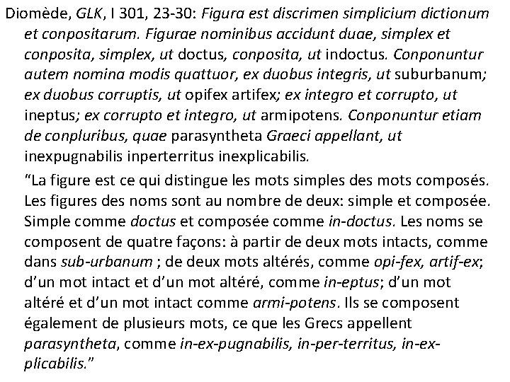 Diomède, GLK, I 301, 23 -30: Figura est discrimen simplicium dictionum et conpositarum. Figurae