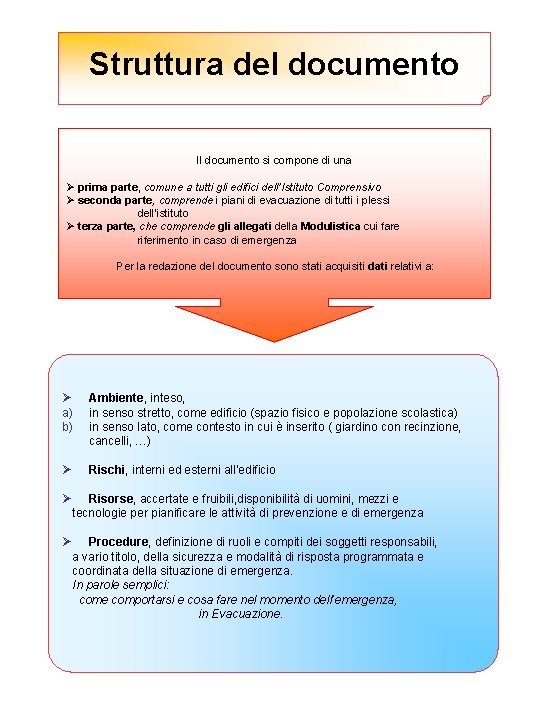 Struttura del documento Il documento si compone di una Ø prima parte, comune a