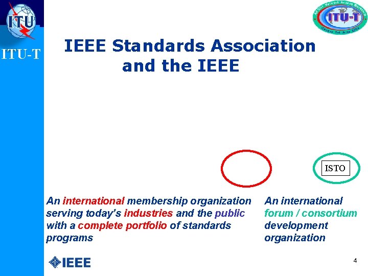 ITU-T IEEE Standards Association and the IEEE ISTO An international membership organization serving today’s