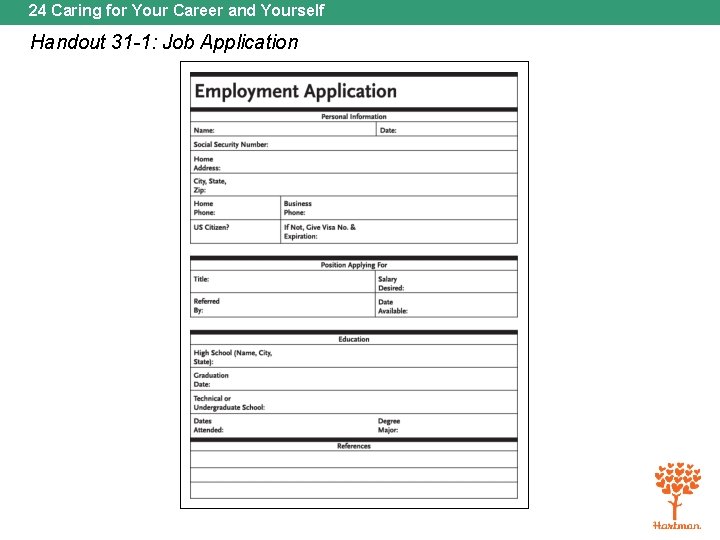 24 Caring for Your Career and Yourself Handout 31 -1: Job Application 