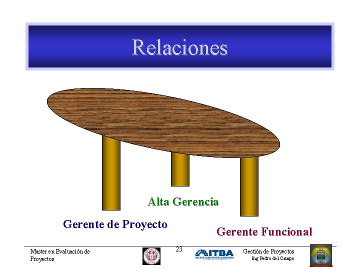 Relaciones Alta Gerencia Gerente de Proyecto Master en Evaluación de Proyectos Gerente Funcional 23