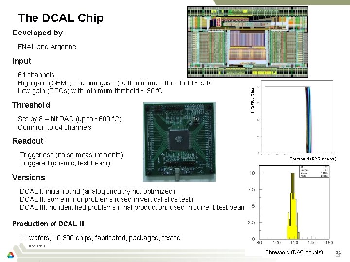 The DCAL Chip Developed by FNAL and Argonne 64 channels High gain (GEMs, micromegas…)
