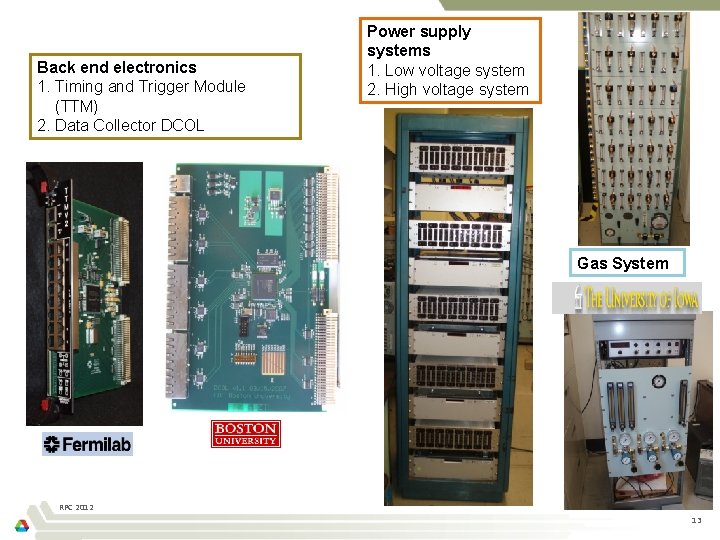 Back end electronics 1. Timing and Trigger Module (TTM) 2. Data Collector DCOL Power Back end electronics 1. Timing and Trigger Module (TTM) 2. Data Collector DCOL Power