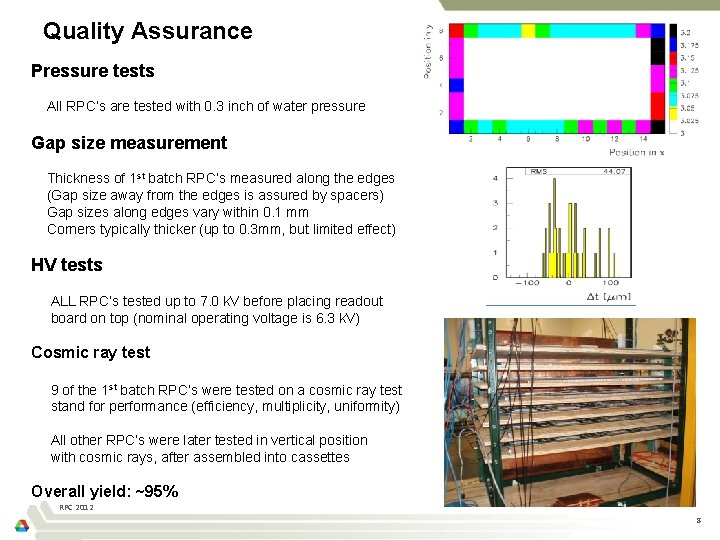 Quality Assurance Pressure tests All RPC’s are tested with 0. 3 inch of water