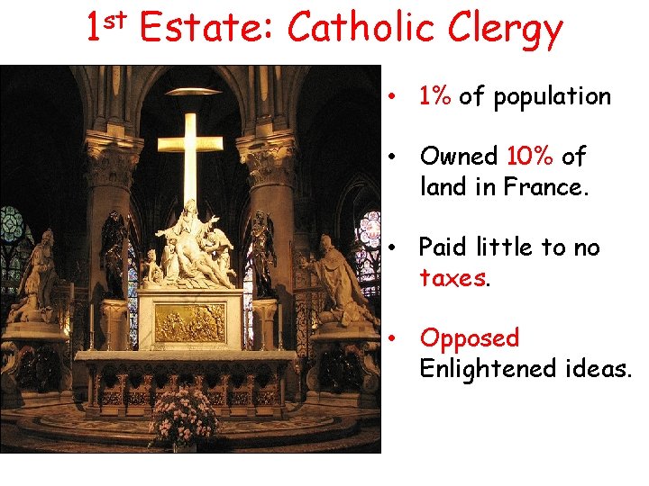 1 st Estate: Catholic Clergy • 1% of population • Owned 10% of land