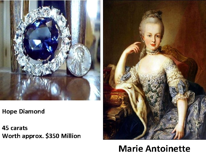 Hope Diamond 45 carats Worth approx. $350 Million Marie Antoinette 
