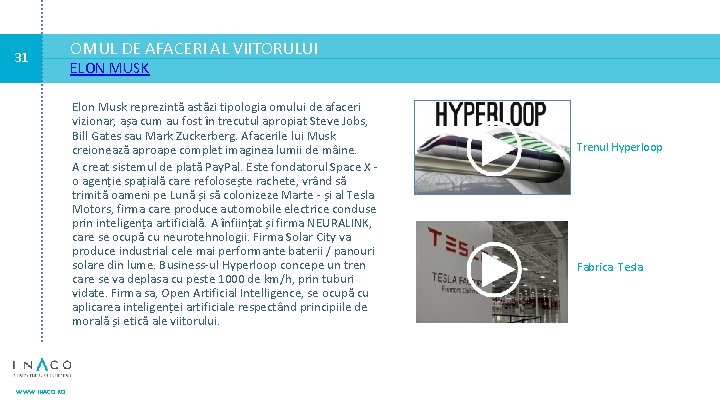 31 OMUL DE AFACERI AL VIITORULUI ELON MUSK Elon Musk reprezintă astăzi tipologia omului