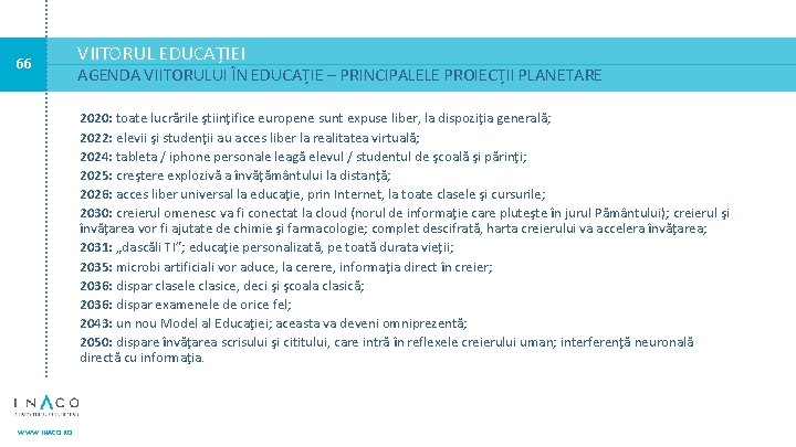 66 VIITORUL EDUCAȚIEI AGENDA VIITORULUI ÎN EDUCAȚIE – PRINCIPALELE PROIECȚII PLANETARE 2020: toate lucrările