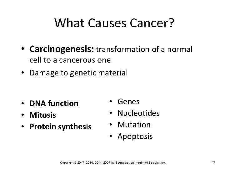 What Causes Cancer? • Carcinogenesis: transformation of a normal cell to a cancerous one