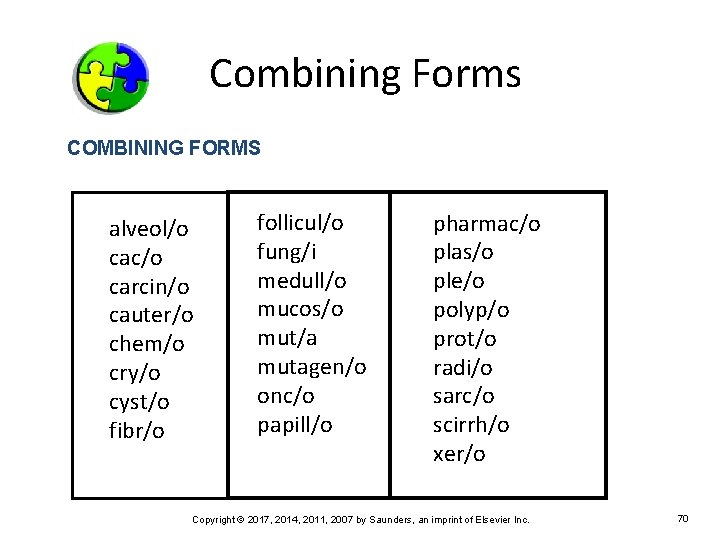 Combining Forms COMBINING FORMS alveol/o cac/o carcin/o cauter/o chem/o cry/o cyst/o fibr/o follicul/o fung/i