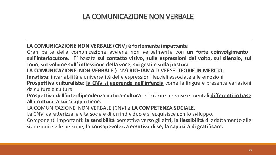  LA COMUNICAZIONE NON VERBALE (CNV) è fortemente impattante Gran parte della comunicazione avviene