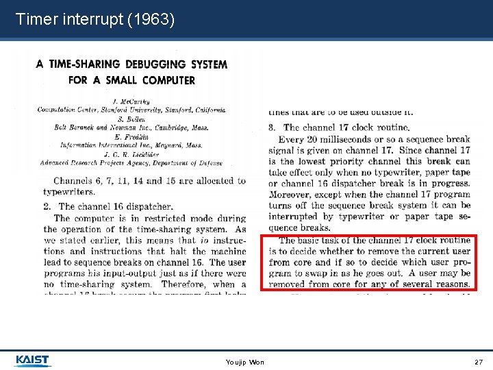 Timer interrupt (1963) Youjip Won 27 