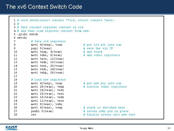 The xv 6 Context Switch Code 1 # void swtch(struct context **old, struct context