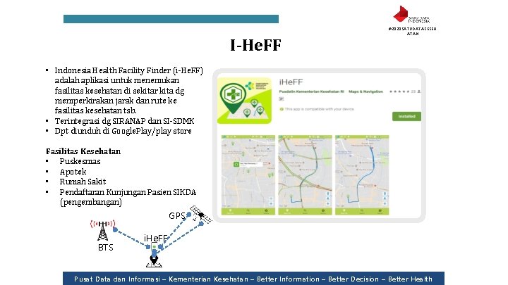 I-He. FF #2020 SATUDATAKESEH ATAN • Indonesia Health Facility Finder (i-He. FF) adalah aplikasi
