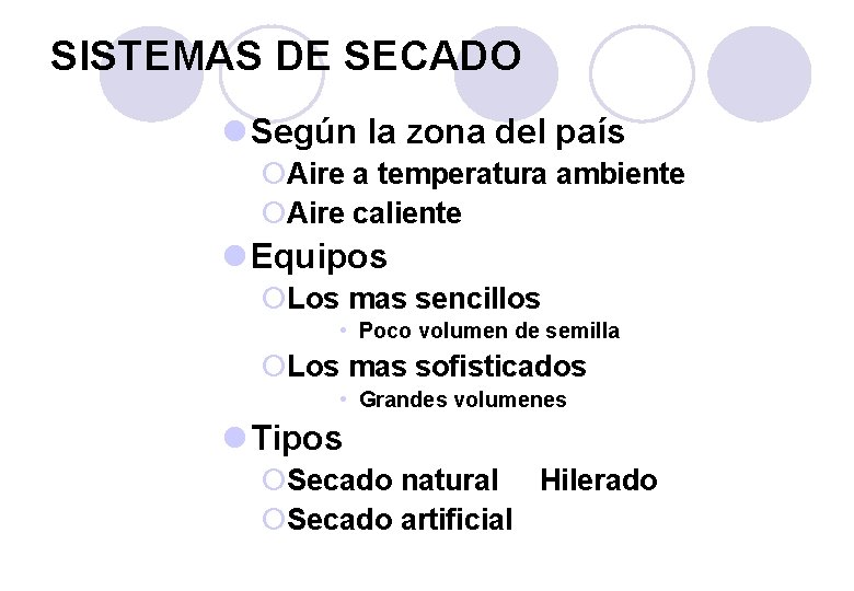 SISTEMAS DE SECADO l Según la zona del país ¡Aire a temperatura ambiente ¡Aire