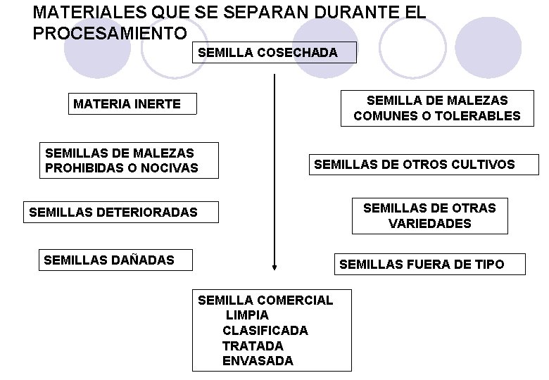 MATERIALES QUE SE SEPARAN DURANTE EL PROCESAMIENTO SEMILLA COSECHADA SEMILLA DE MALEZAS COMUNES O