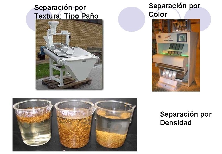 Separación por Textura: Tipo Paño Separación por Color Separación por Densidad 