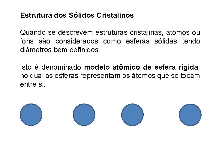 Estrutura dos Sólidos Cristalinos Quando se descrevem estruturas cristalinas, átomos ou íons são considerados