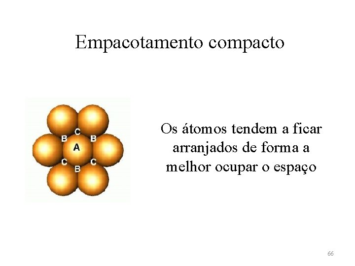 Empacotamento compacto Os átomos tendem a ficar arranjados de forma a melhor ocupar o