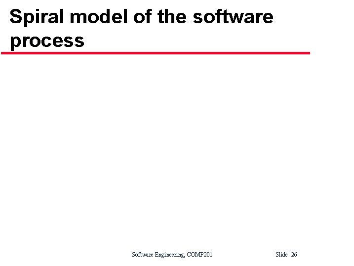 Spiral model of the software process Software Engineering, COMP 201 Slide 26 
