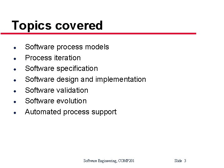 Topics covered l l l l Software process models Process iteration Software specification Software