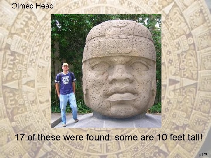 Olmec Head 17 of these were found, some are 10 feet tall! p 197