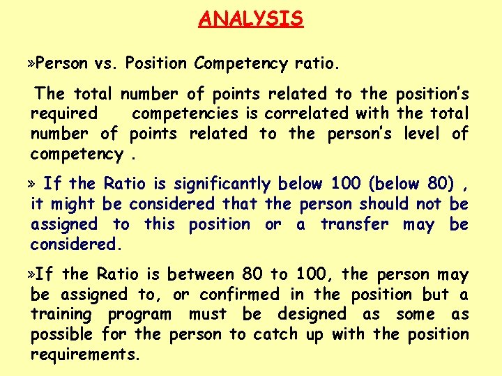 ANALYSIS » Person vs. Position Competency ratio. The total number of points related to