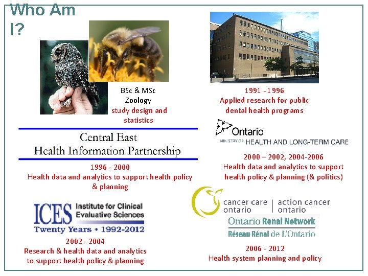 Who Am I? BSc & MSc Zoology study design and statistics 1996 - 2000