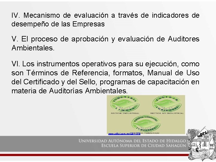 IV. Mecanismo de evaluación a través de indicadores de desempeño de las Empresas V.