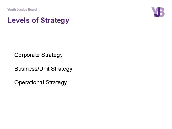 Levels of Strategy Corporate Strategy Business/Unit Strategy Operational Strategy 