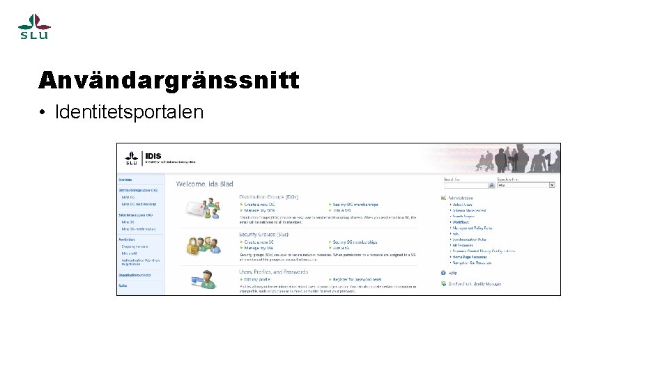 Användargränssnitt • Identitetsportalen 