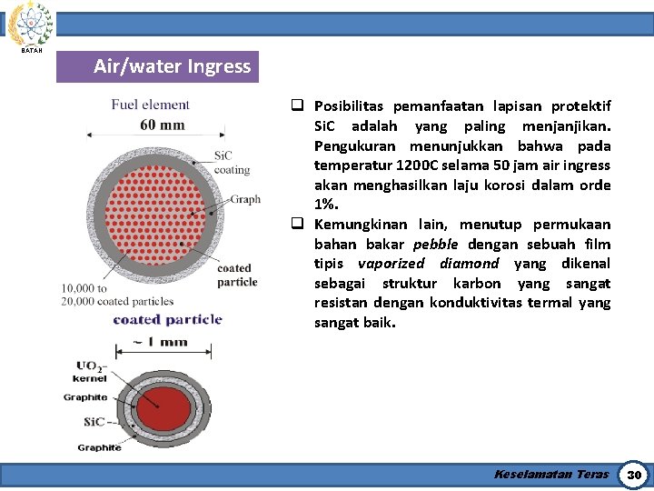 BATAN Air/water Ingress q Posibilitas pemanfaatan lapisan protektif Si. C adalah yang paling menjanjikan.