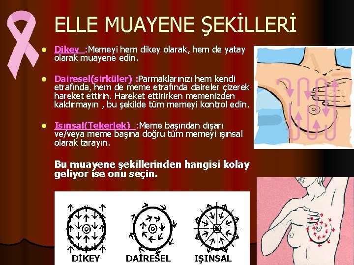 ELLE MUAYENE ŞEKİLLERİ l Dikey : Memeyi hem dikey olarak, hem de yatay olarak