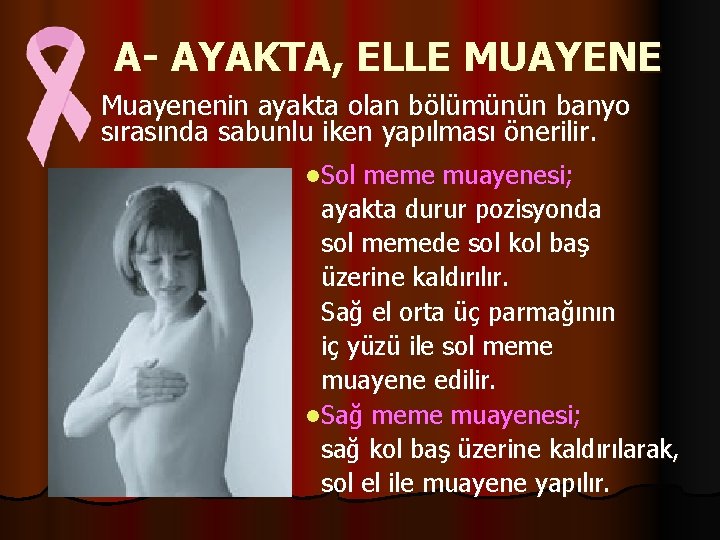 A- AYAKTA, ELLE MUAYENE Muayenenin ayakta olan bölümünün banyo sırasında sabunlu iken yapılması önerilir.