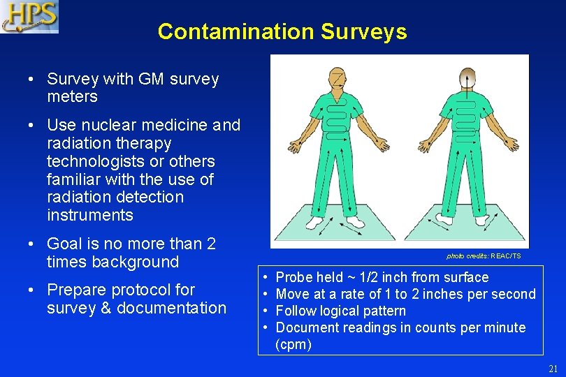 Contamination Surveys • Survey with GM survey meters • Use nuclear medicine and radiation