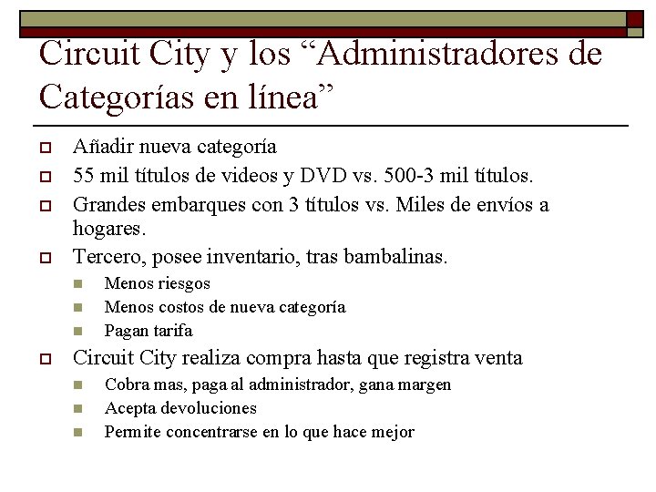 Circuit City y los “Administradores de Categorías en línea” o o Añadir nueva categoría