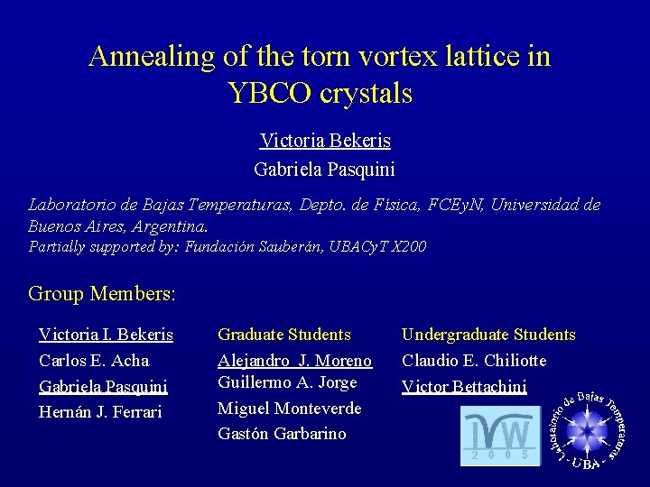 Annealing of the torn vortex lattice in YBCO crystals Victoria Bekeris Gabriela Pasquini Laboratorio