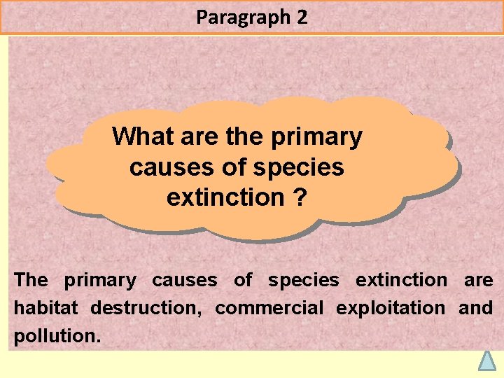 Paragraph 2 What are the primary causes of species extinction ? The primary causes
