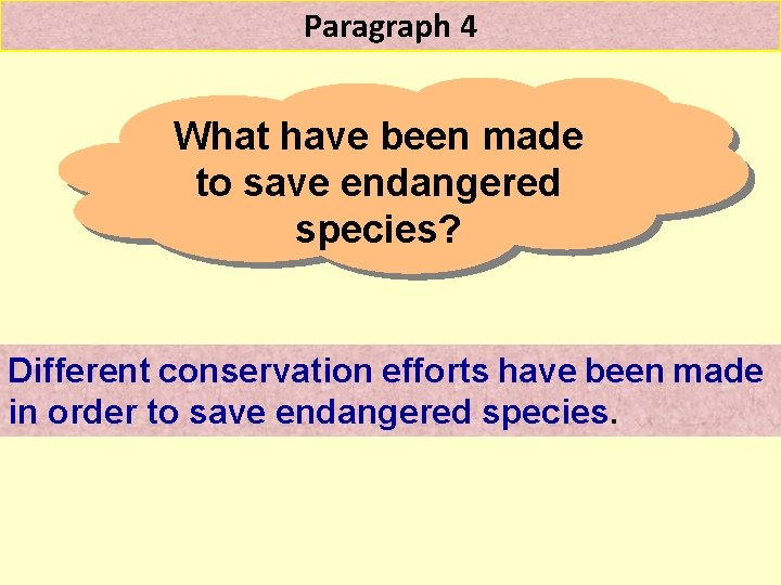 Paragraph 4 What have been made to save endangered species? Different conservation efforts have