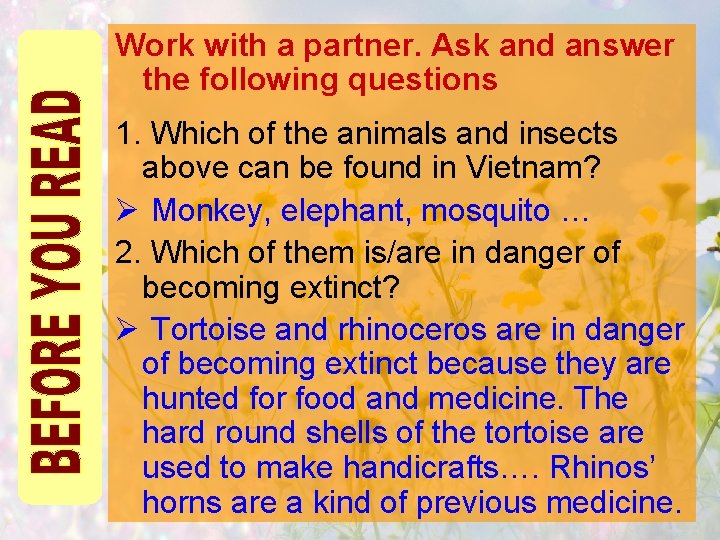 Work with a partner. Ask and answer the following questions 1. Which of the
