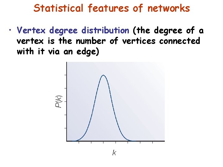 Statistical features of networks • Vertex degree distribution (the degree of a vertex is