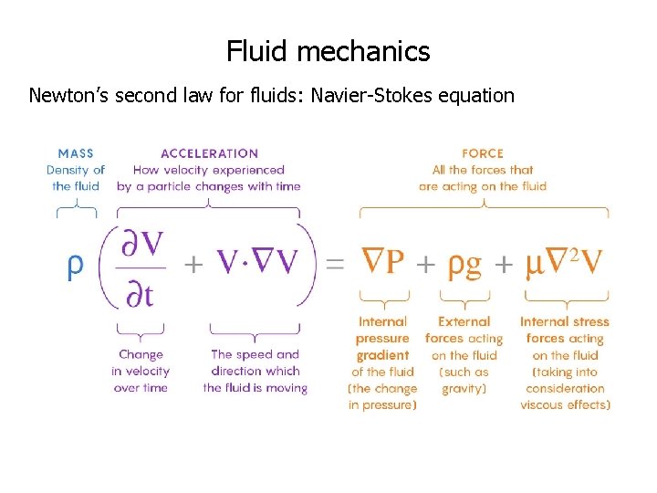 Fluid mechanics Newton’s second law for fluids: Navier-Stokes equation 