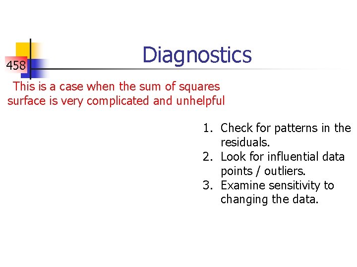 458 Diagnostics This is a case when the sum of squares surface is very