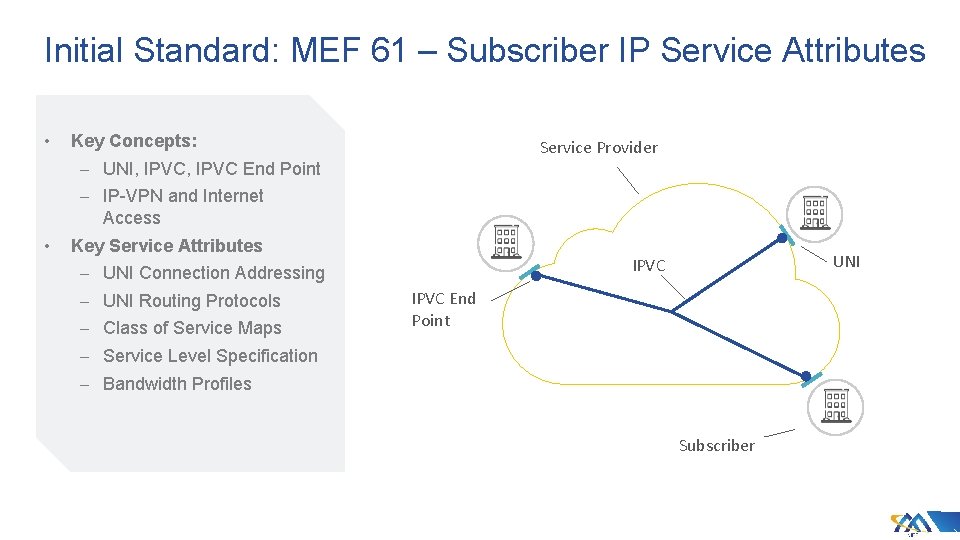 Initial Standard: MEF 61 – Subscriber IP Service Attributes • Key Concepts: Service Provider