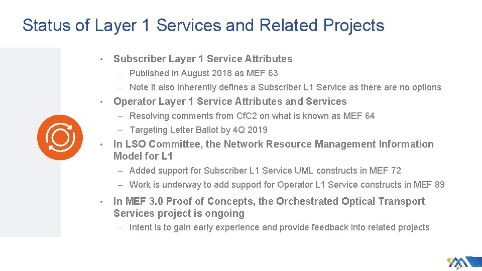 Status of Layer 1 Services and Related Projects • Subscriber Layer 1 Service Attributes